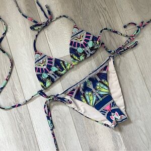 Mara Hoffman Bikini printed triangle halter side tie womens Blue (small) swim